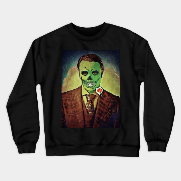 Zombie Green Hannibal Lecter for Halloween - Brains! Crewneck Sweatshirt by OrionLodubyal